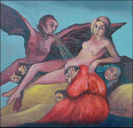 El diablo sopla y no es escuchado. Oil Canvas