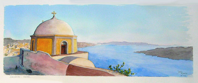 Santorini I. Thera Acuarela Papel Paisaje