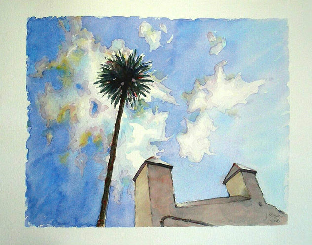 Gran palmera de Telde (Canarias) Acuarela Papel Paisaje