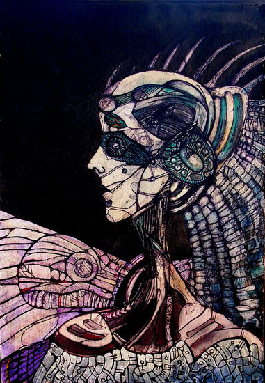 evolucion angel Mixed media Panel Figure Painting