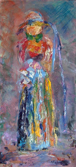 Niña con pamela Mixed media Canvas Figure Painting