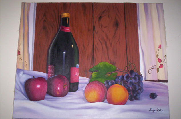 vino y frutas Oil Canvas Still Life Paintings