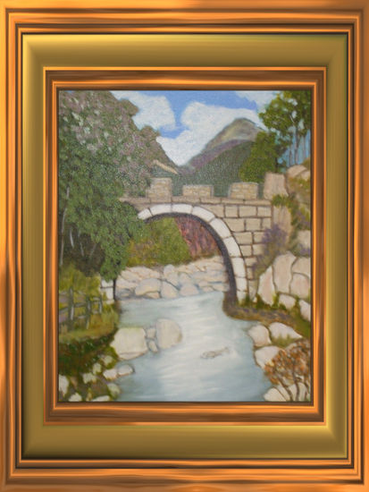 puente Romano original oleo  , pedro bernardo Oil Canvas Still Life Paintings