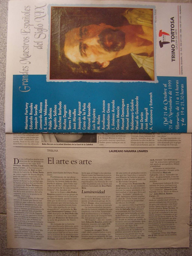 EL PINTOR LAUREANO NAVARRA ESCRIBE CRITICA SOBRE MUESTRA EXPOSICION MAGISTRAL DE PINTORES SIGLO XIX.