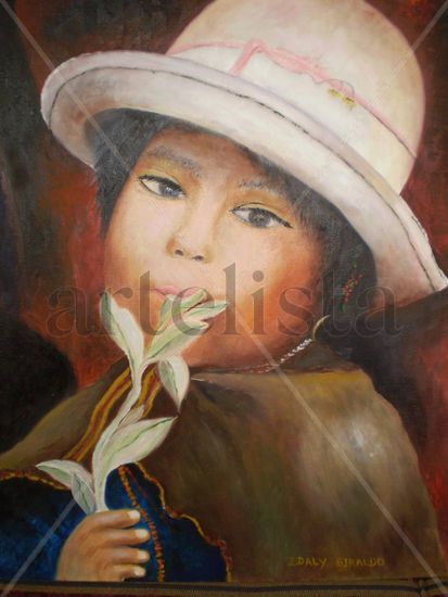 A little Bolivian Oil Canvas Portrait