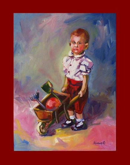 Carlos con carretilla Oil Canvas Figure Painting