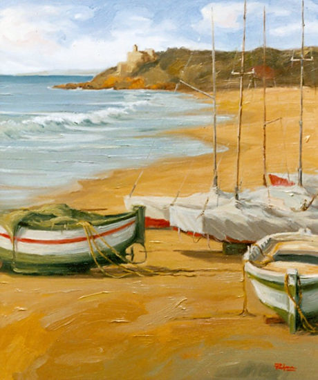 BARCAS A TAMARIT Oil Canvas Marine Painting