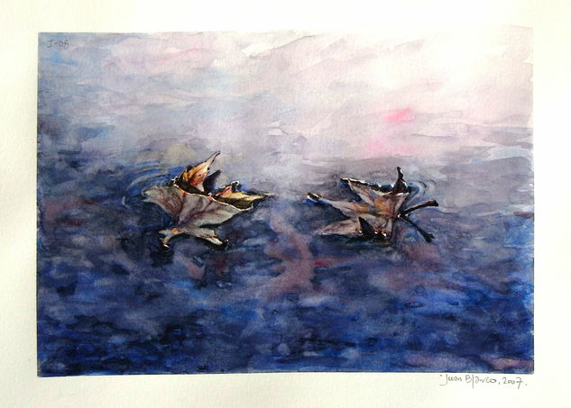 Hojas en un charco Watercolour Paper Marine Painting