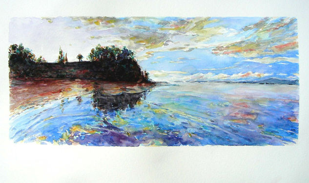 Amanecer en el lago Watercolour Paper Marine Painting