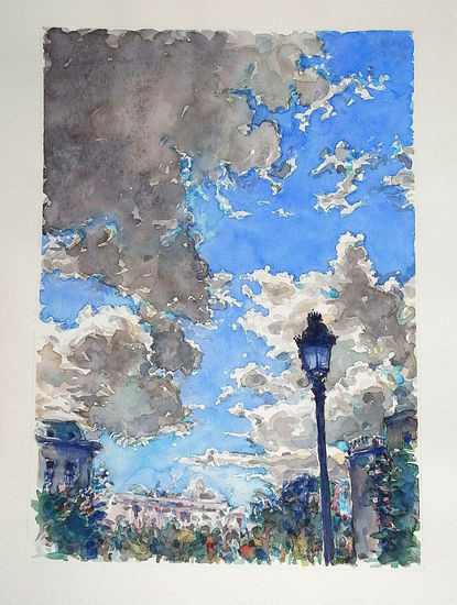 Nubes en la Plaza de Oriente, Madrid Watercolour Paper Landscaping