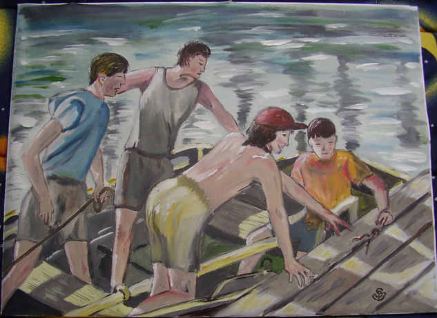 Sam y sus amigos Acrylic Canvas Figure Painting