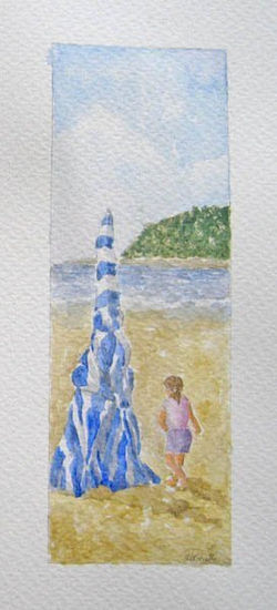 Niña en Ondarreta Watercolour Paper Marine Painting