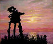 Figura emergente con puesta de sol