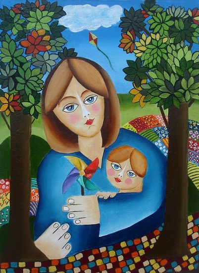 PASSEIO NO PARQUE Acrylic Textile Figure Painting