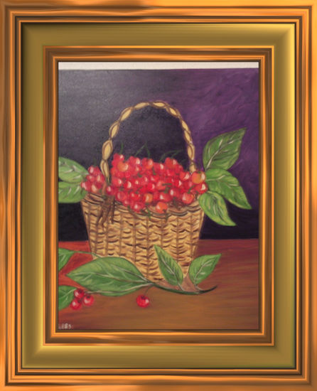 cesta de cerezas de pedro bernardo Oil Canvas Still Life Paintings