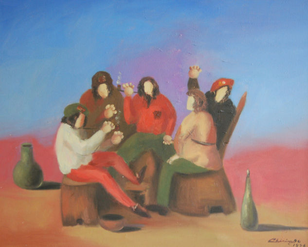 entres amigos Oil Canvas Figure Painting