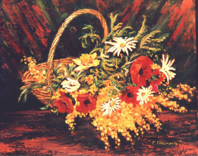 CESTO DE AMAPOLAS Y MIMOSAS