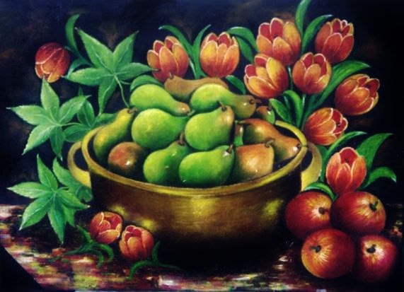 Tulips and fruits Pastel Paper Still Life Paintings