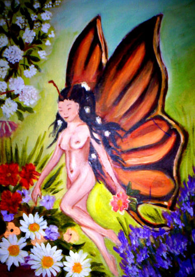 Mariposa Óleo Tabla Paisaje