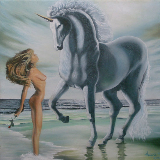 UNICORNIO EN LA PLAYA Oil Canvas Nude Paintings