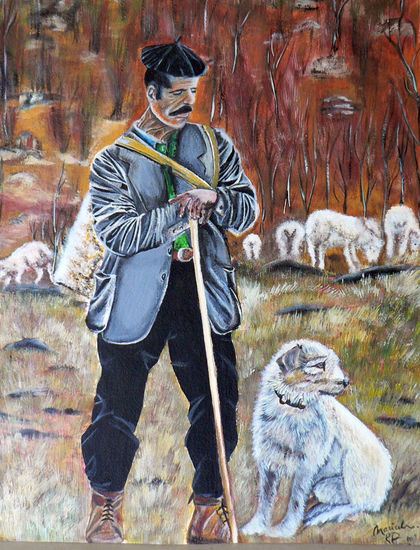 pastor catalan y su fiel amigo..una clara evidencia de la valerosa amistad del hombre y el perro. Mixed media Others Landscaping