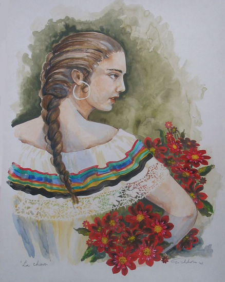 La chava Watercolour Card Figure Painting