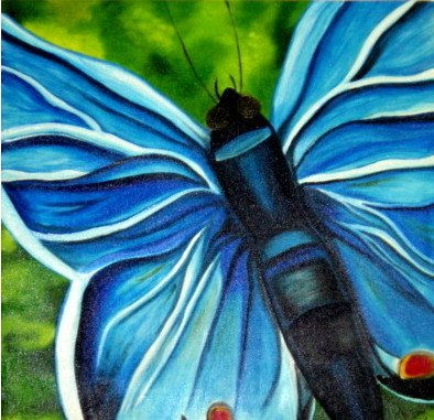 MARIPOSA AZUL Oil Canvas Floral Painting