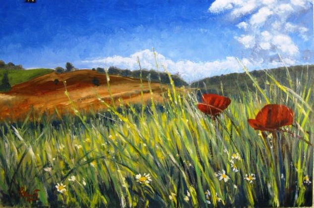 Dos amapolas Oil Canvas Landscaping