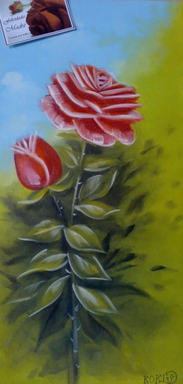 Rosa Roja Oil Textile Floral Painting