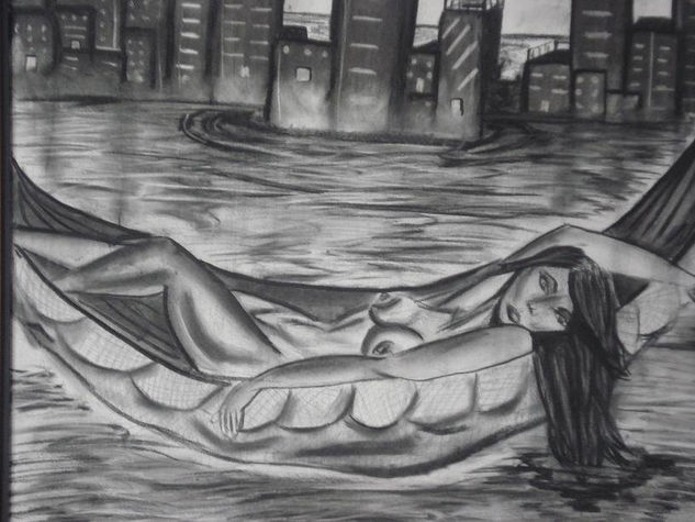 Musa en la Bahía Graphite Canvas Nude Paintings