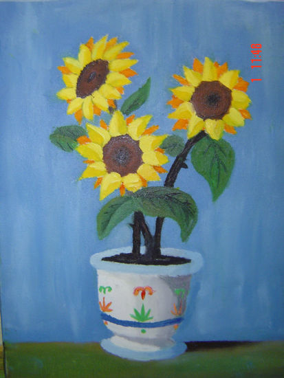 Macetita de Girasoles Oil Canvas Floral Painting