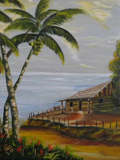 palmeras con fruto Óleo Lienzo Paisaje