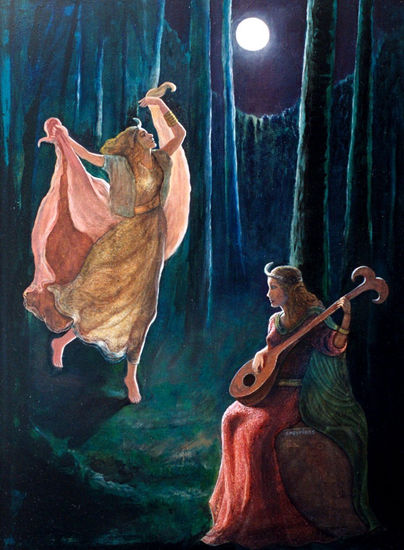 Danza a la Luna, El Despertar de la Mujer Oil Panel Figure Painting