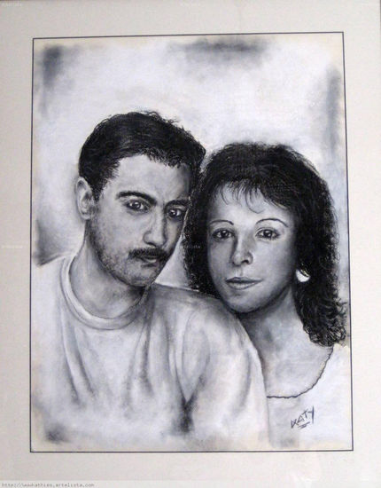 Mamá y papá Pastel Paper Portrait