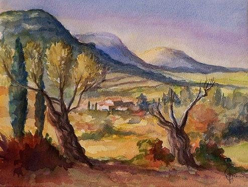 Amanecer en Valldemosa Watercolour Card Landscaping