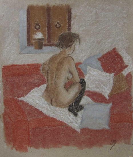 Mujer en el sofá Pastel Papel Desnudos