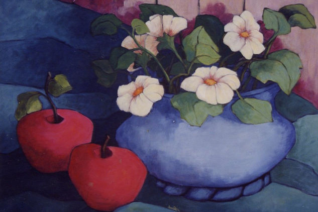 manzanas con flores Acrylic Canvas Still Life Paintings