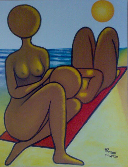 Descanso na Praia Oil Textile Figure Painting