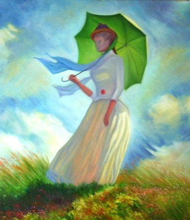 MUJER CON SOMBRILLA ( HOMENAJE A MONET ). Oil Canvas Landscaping