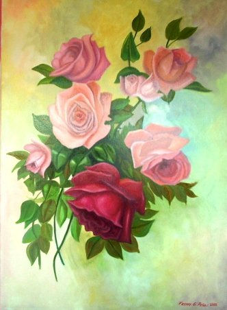 UN RAMO DE ROSAS PARA MI ESPOSA. Oil Canvas Floral Painting