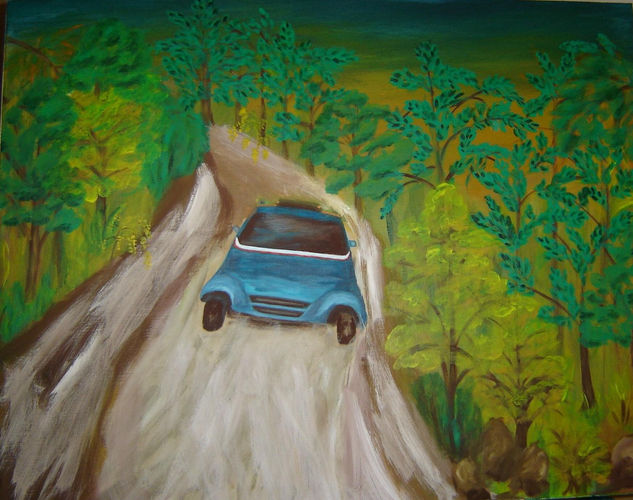 carro azul, 70x90cm, crilico s. tela. 800€. Acrylic Canvas Landscaping