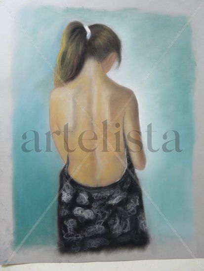 Mujer desnuda de espaldas con foulard 2 Pastel Papel Desnudos