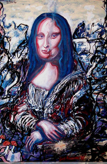 "Doped Gioconda" Mixed media Card Portrait