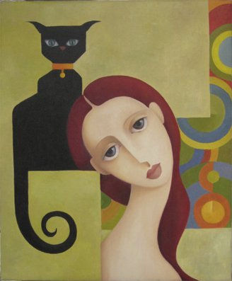 Jeanne con gato negro - SIMULTÁNEA 2 Oil Canvas Figure Painting