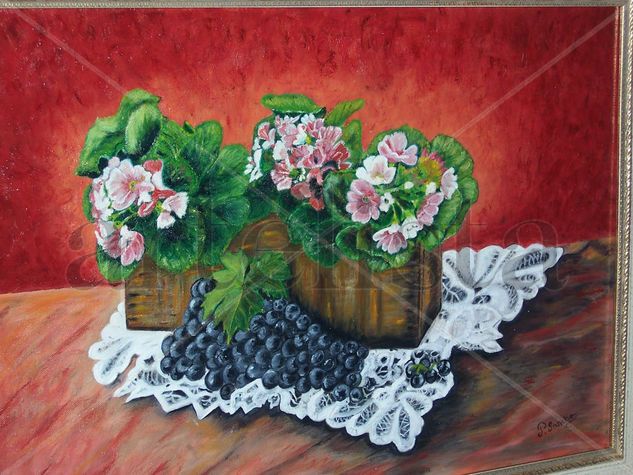 bodegon de uvas y flores Oil Canvas Landscaping