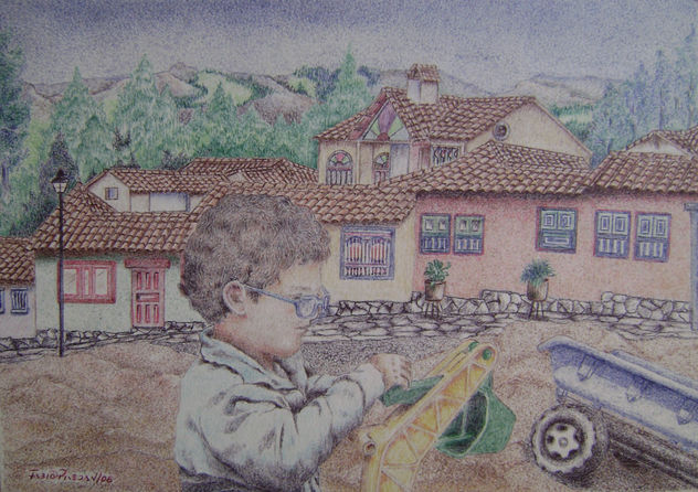 niño jugando en pueblito boyacense