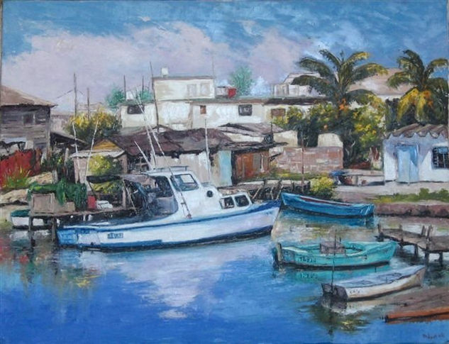 "Embarcadero de Jaimanitas" Oil Canvas Marine Painting