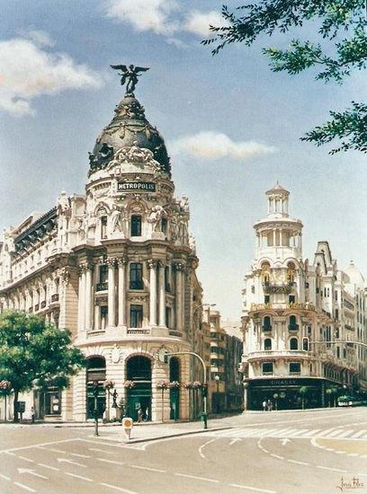 Calles Alcalá y Gran Vía ( Madrid ) Oil Canvas Landscaping