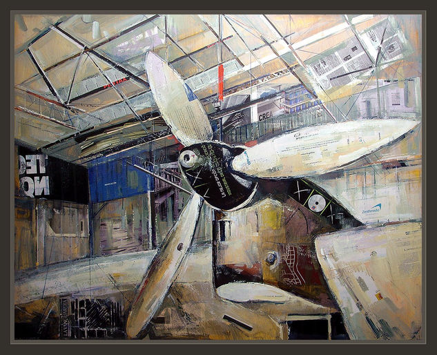 HANGAR-AVIONES-PINTURA ADQUIRIDA-CUARTEL DEL AIRE-MADRID-PINTOR-ERNEST DESCALS Oil Canvas Figure Painting