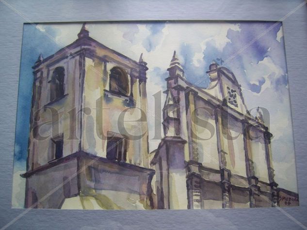 Catedral de Cobán A.V. Acuarela Papel Paisaje